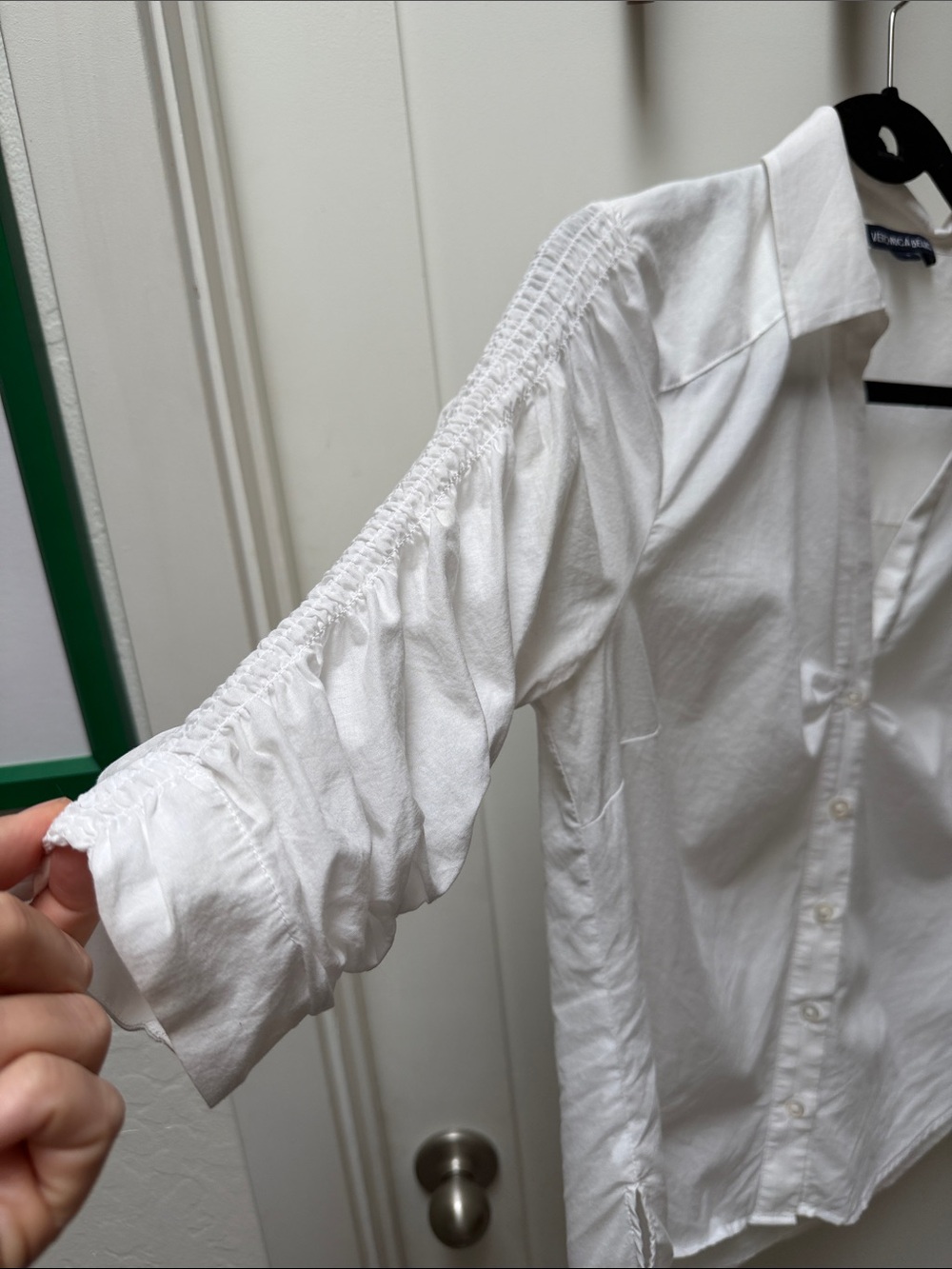 Veronica Beard 100% Cotton White Button-Front Ruched Sleeve Shirt size M - Picture 3 of 6